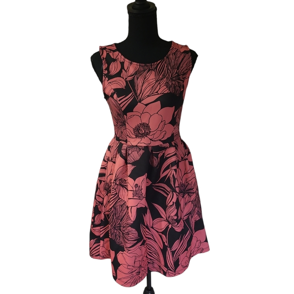 EUC like new APT 9 women's Floral Black & pink midi Dress, S